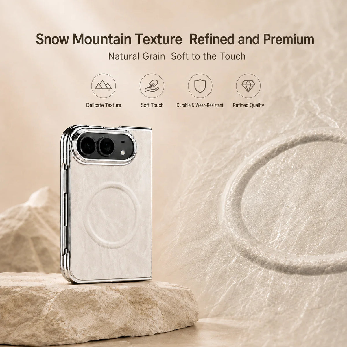 Stone-Textured Foldable MagSafe Case with Ring Stand for iPhone Duo