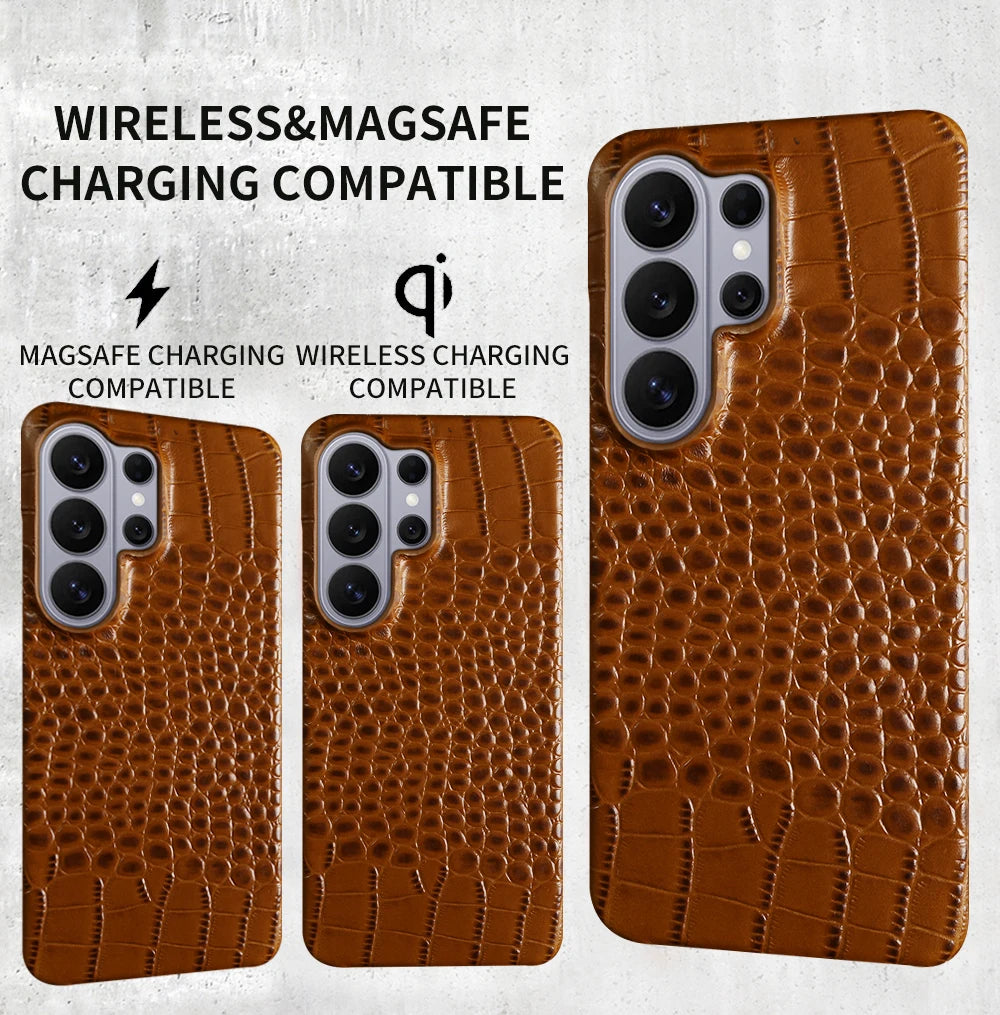 Crocodile Embossed Leather Magnetic Case for Samsung Galaxy S26 Series
