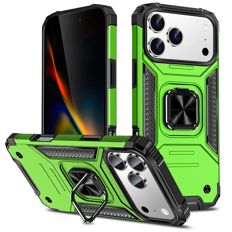 Heavy-Duty Shockproof Shockproof Case with Metal Ring Holder for iPhone 17 Series