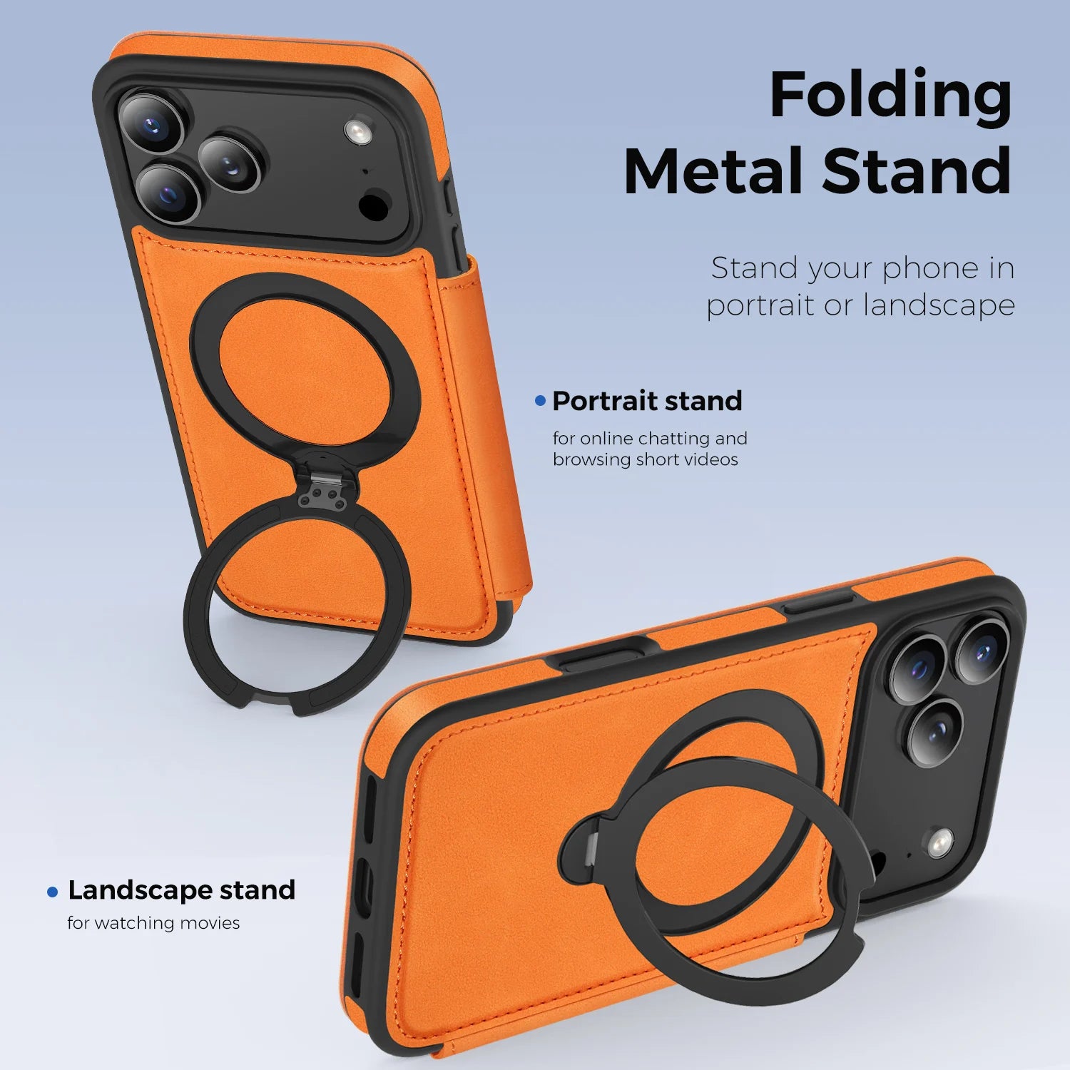 Stylish Leather Flip MagSafe Case with 360° Rotating Kickstand for iPhone 17 Series