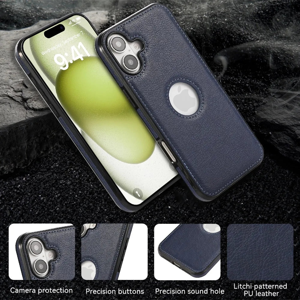 Retro Leather Shockproof Phone Case for iPhone 16 Series