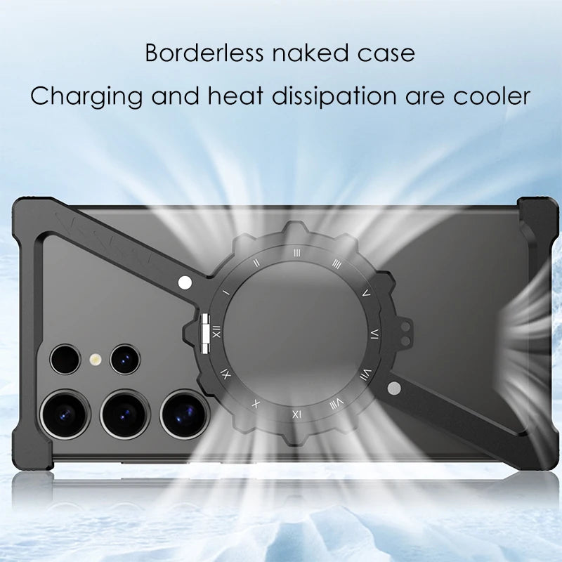 Z-Shaped Gear Design Frameless Aluminum Alloy Magnetic Case for Samsung Galaxy S24 Ultra