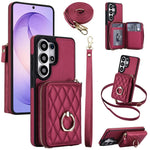 Crossbody Leather Wallet Case with Wrist Lanyard for Samsung Galaxy S26 Series