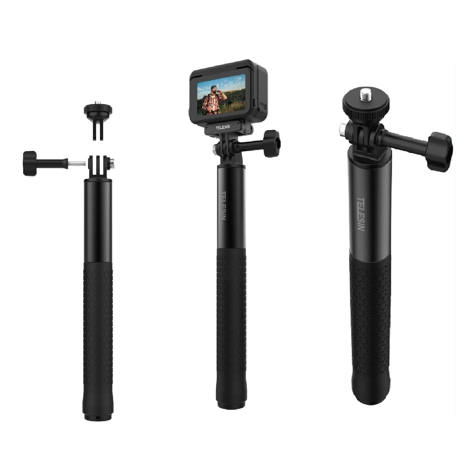 TELESIN Portable Aluminum Selfie Stick Tripod for Action Cameras
