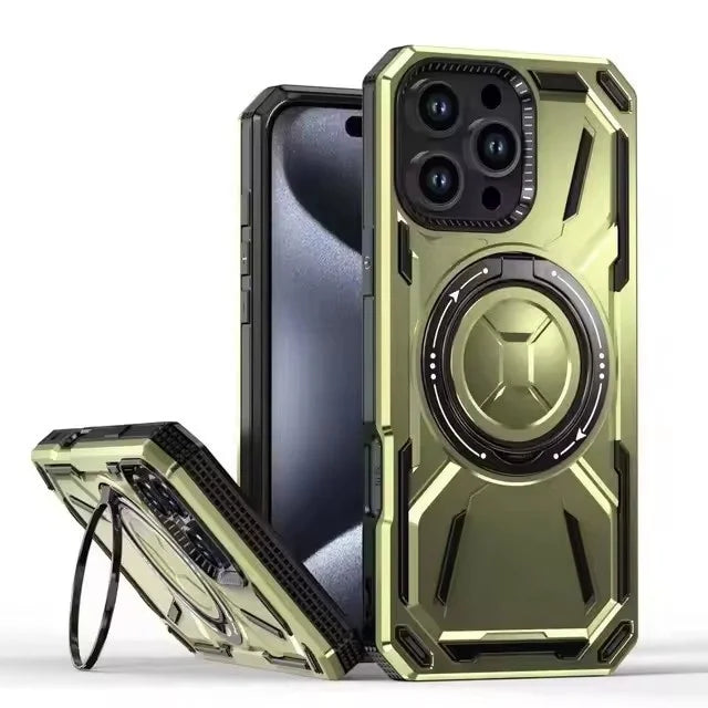 Heavy-Duty Shockproof Armor MagSafe Case with Ring Stand for iPhone 15 Series