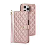 Leather Book Case with Crossbody Strap and Card Slots for iPhone 15 Series