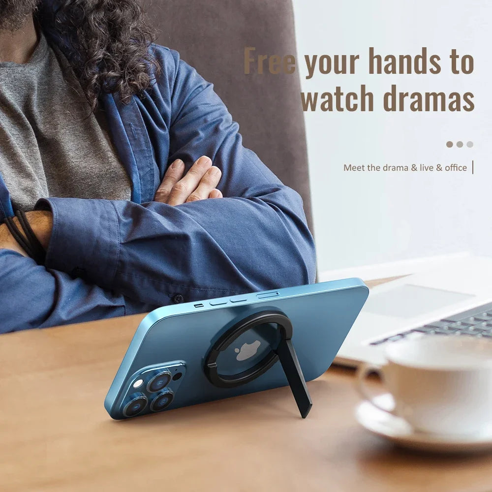 Aluminum Magnetic Ring Holder with Foldable Stand and Removable Bracket for MagSafe