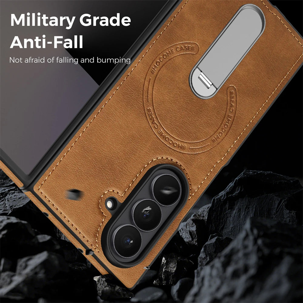 Premium Vintage Leather Magnetic Stand Case for Samsung Galaxy Z Fold 7