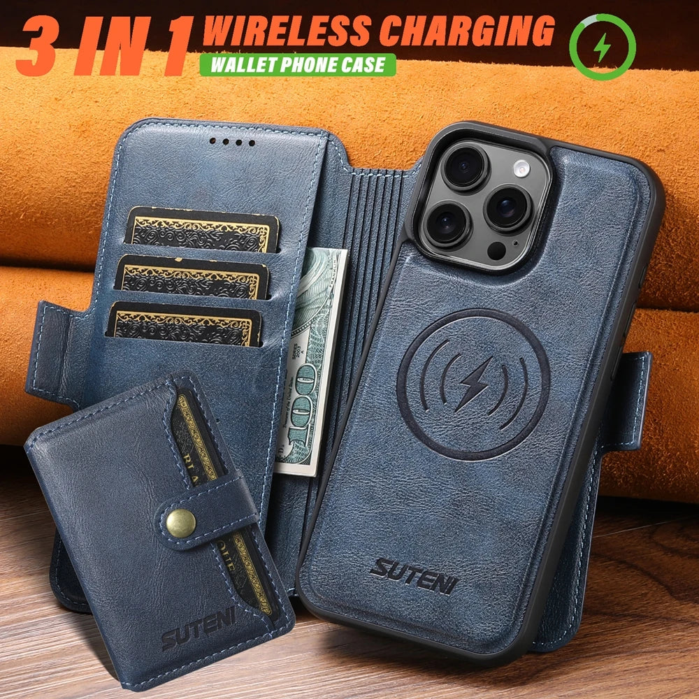 3-in-1 MagSafe Leather Wallet Case with Card Holder for iPhone 16 Series