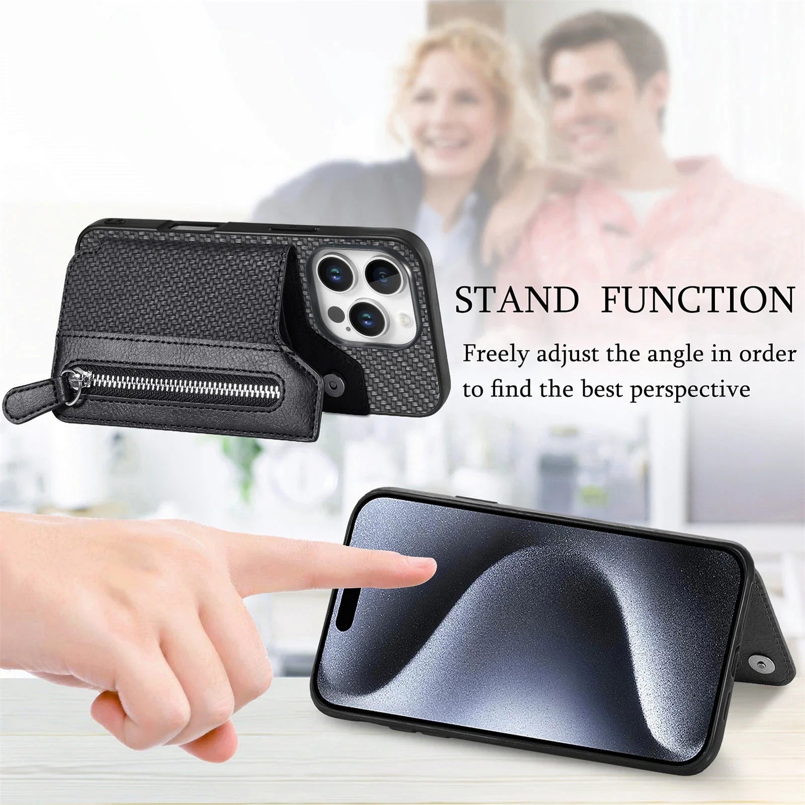 Protective Leather Zipper Wallet Case for iPhone 15 Series