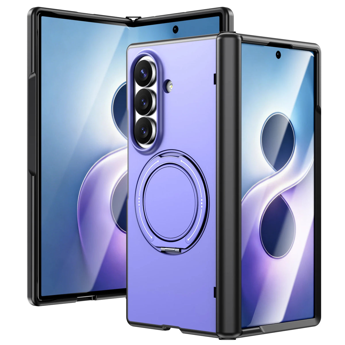 Shockproof TPU and Polycarbonate Case with 360° Rotating Magnetic Ring Stand for Samsung Galaxy Z Fold 7