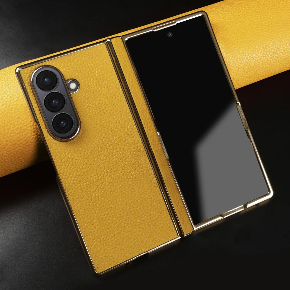 Genuine Leather Case with Raised Camera Protection Ring for Samsung Galaxy Z Fold 7