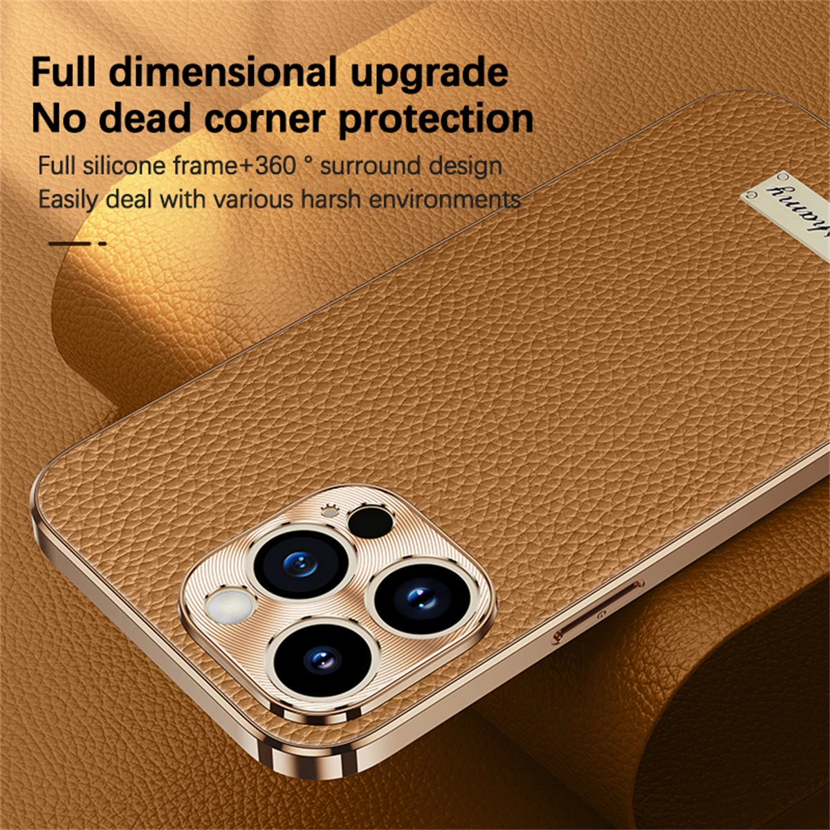 Luxury Genuine Leather Matte Case with Soft Plated Border for iPhone 16 Series