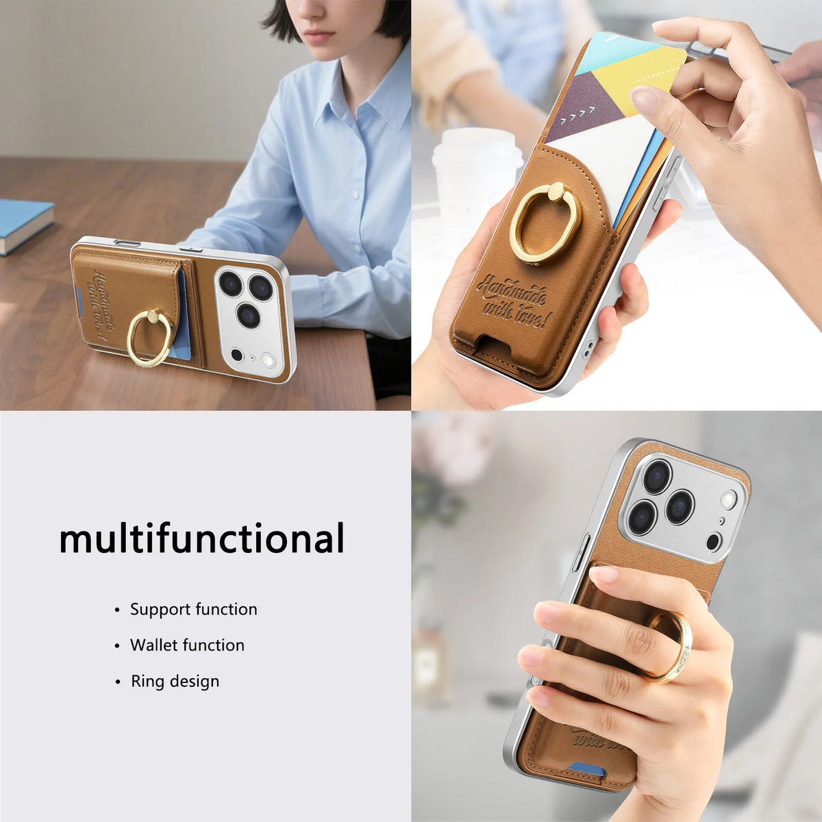 Leather Rotatable Ring Holder Case With Kickstand for iPhone 18 Series