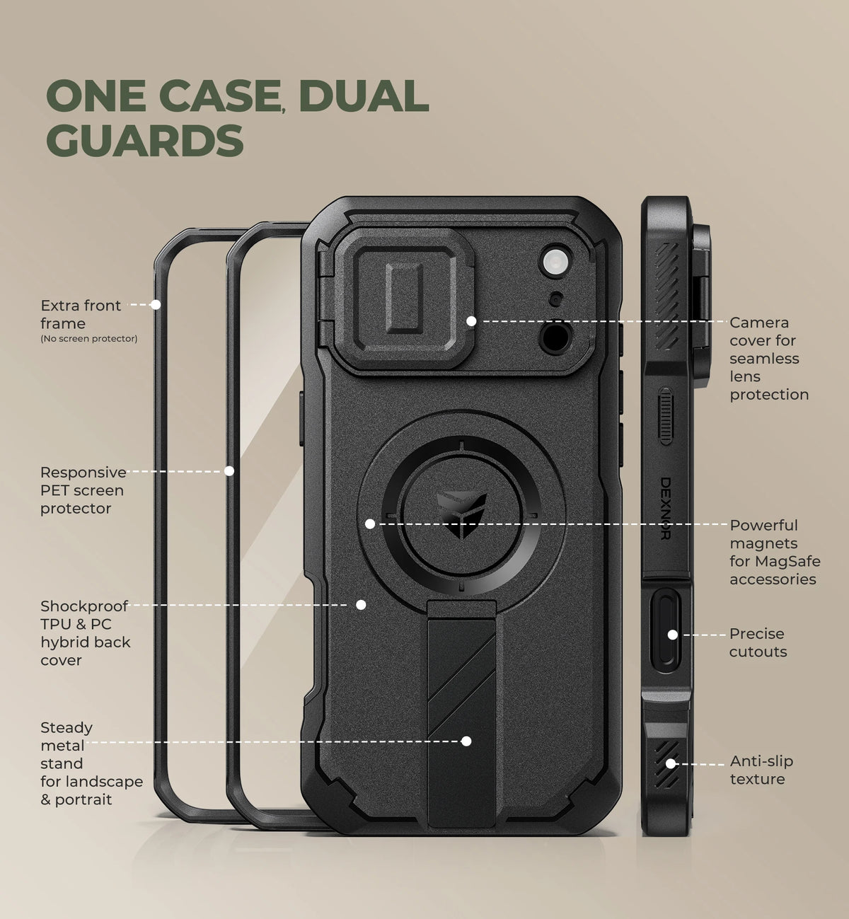 Shockproof Kickstand Case with Raised Camera Protection for iPhone 18 Pro Max