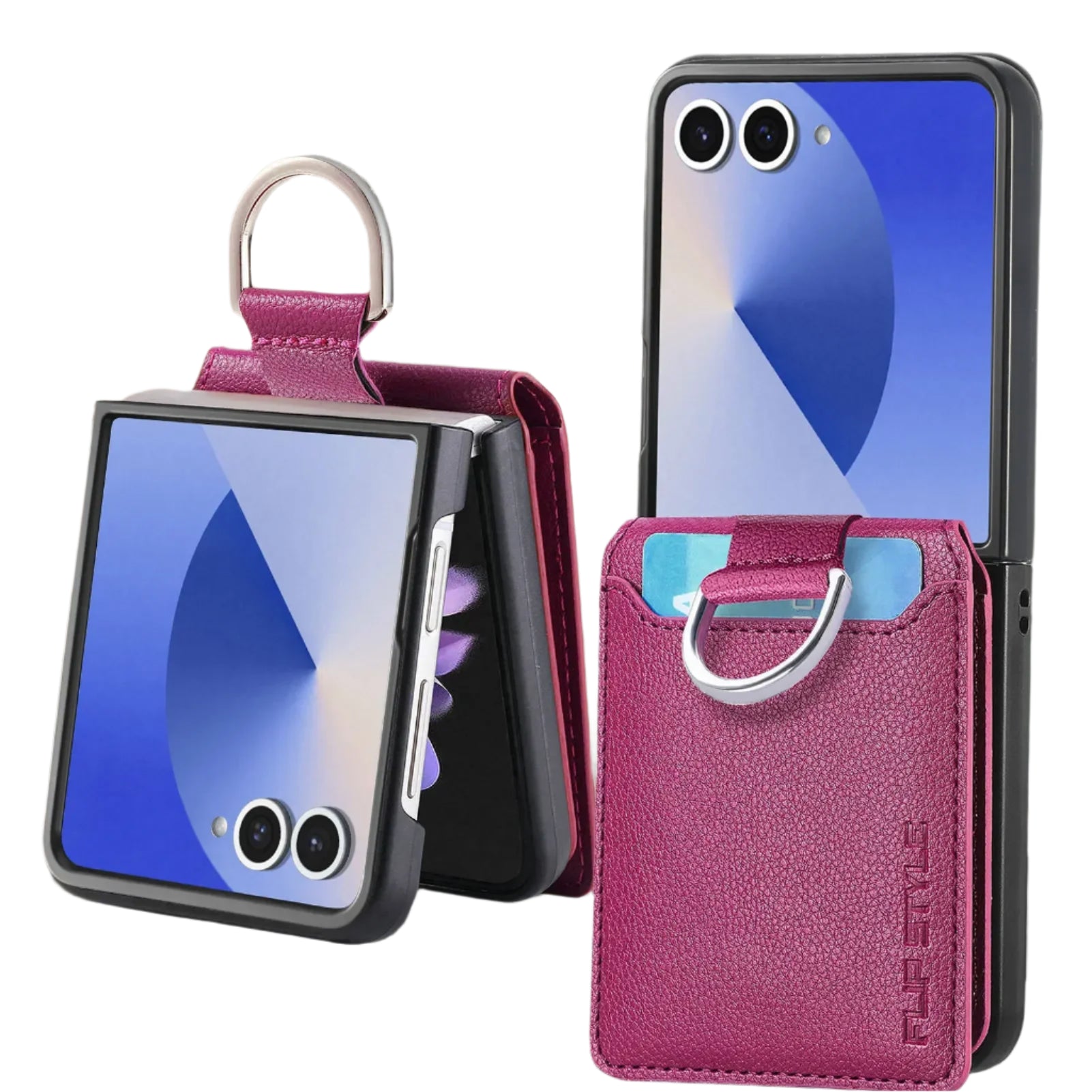 Protective Leather Wallet Case with Ring and Card Holder for Samsung Galaxy Z Flip 7