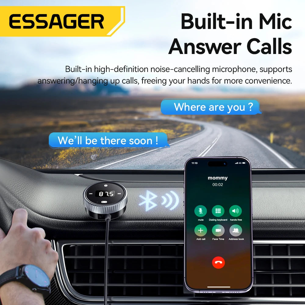 Essager Car Bluetooth 5.3 FM Transmitter with Built-in Mic