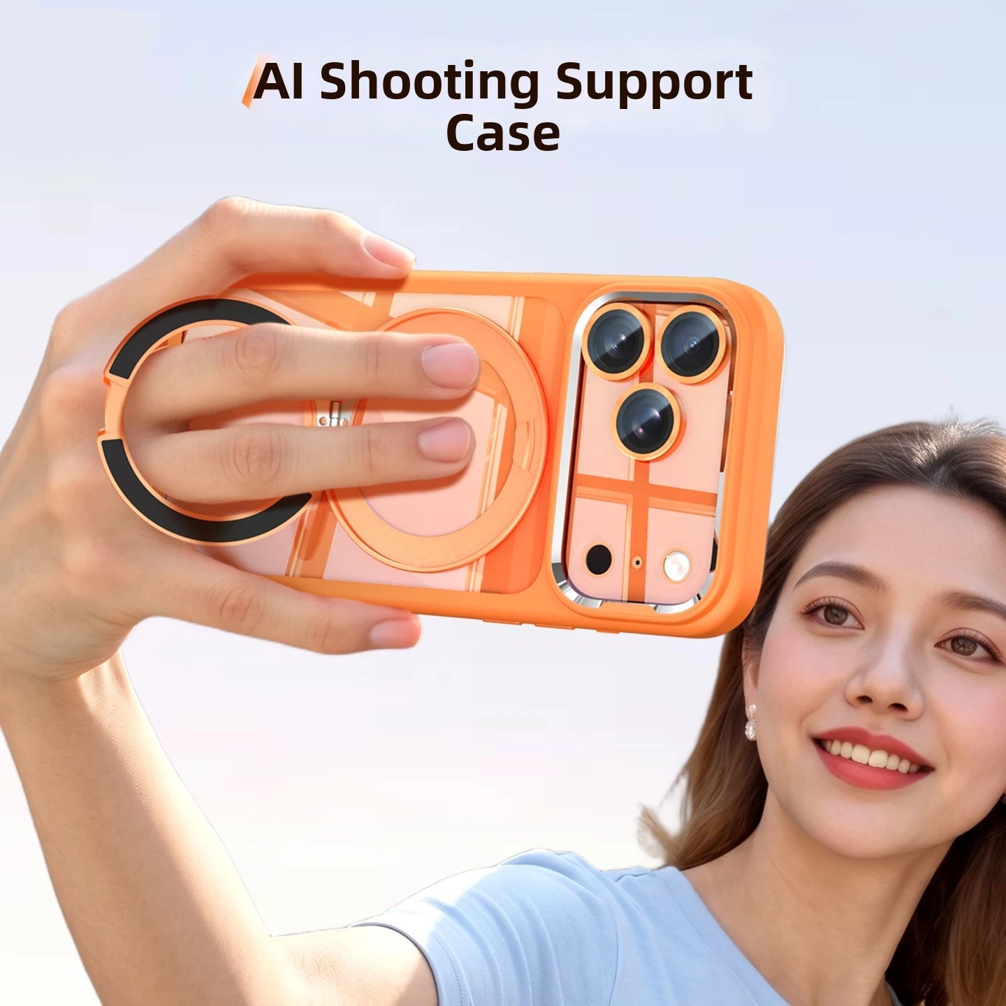 Clear MagSafe Case with Rotating Ring Stand and Removable Camera Protector for iPhone 17 Series