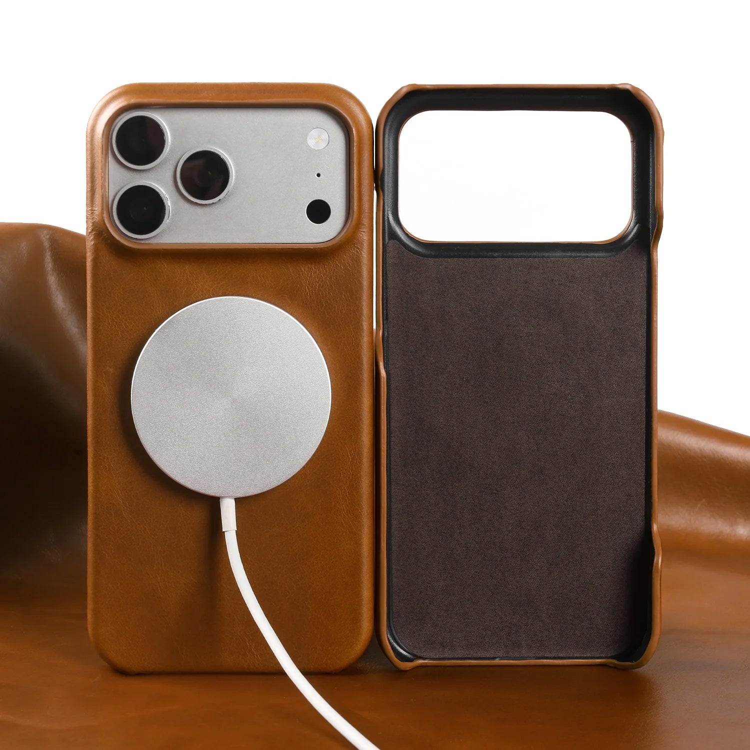 Classic Genuine Cowhide Leather MagSafe Case for iPhone 17 Series