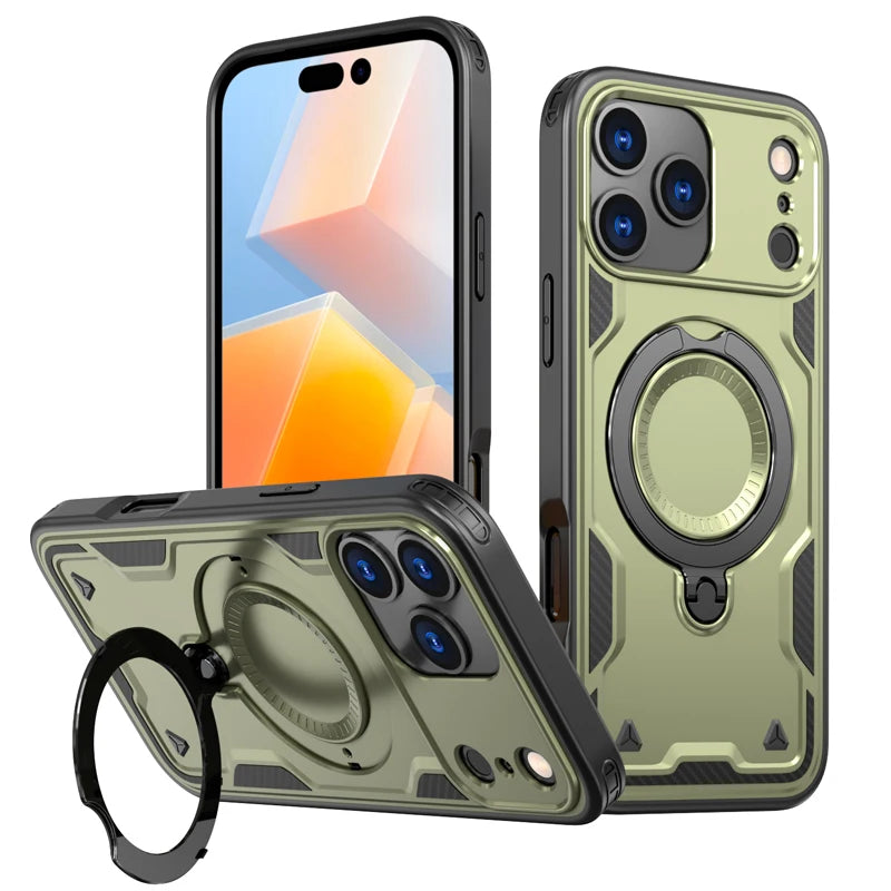 Hard PC and Soft TPU Camera Protection Case with Ring Stand for iPhone 18 Series