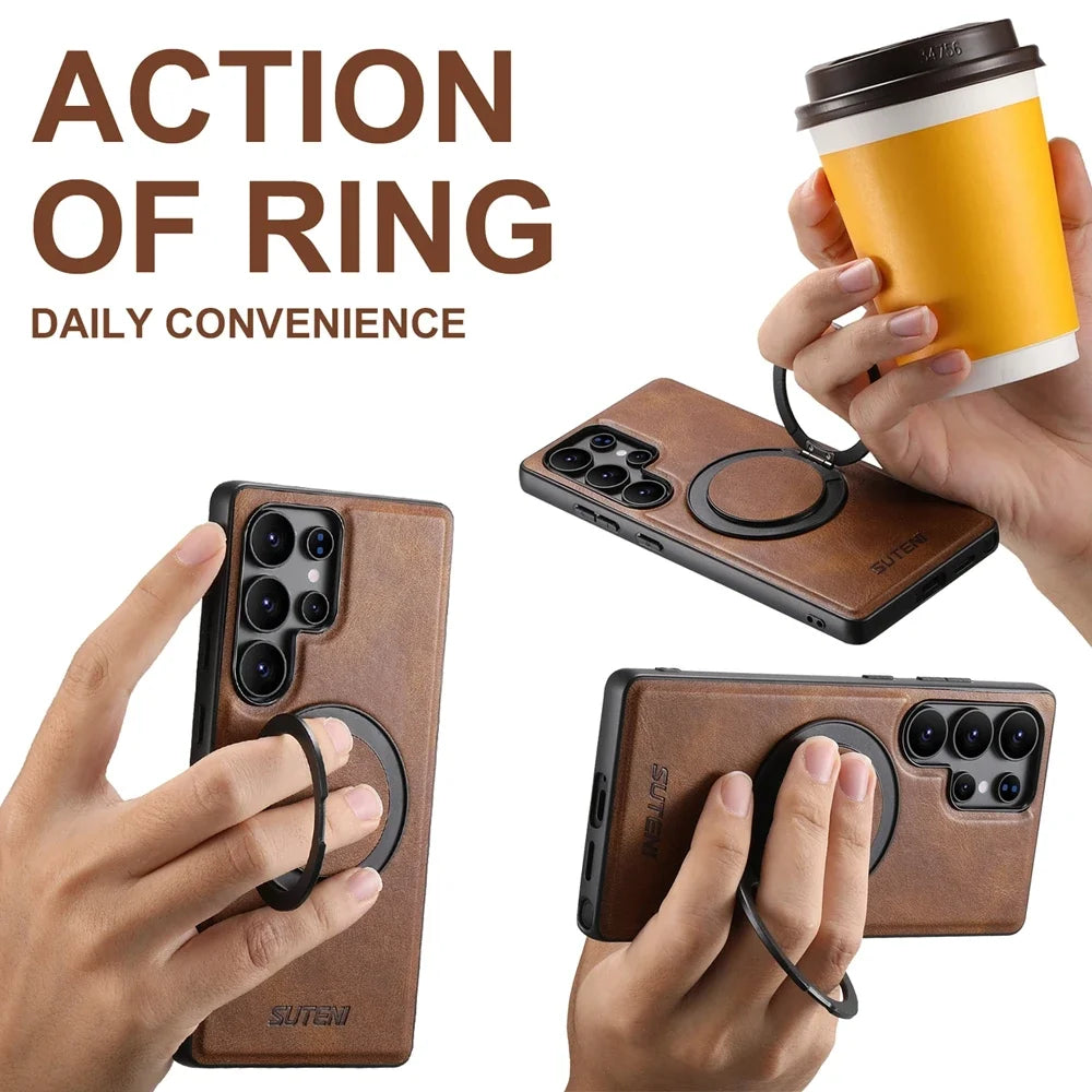 Samsung Galaxy S25 Ultra Magnetic Leather Case with Kickstand