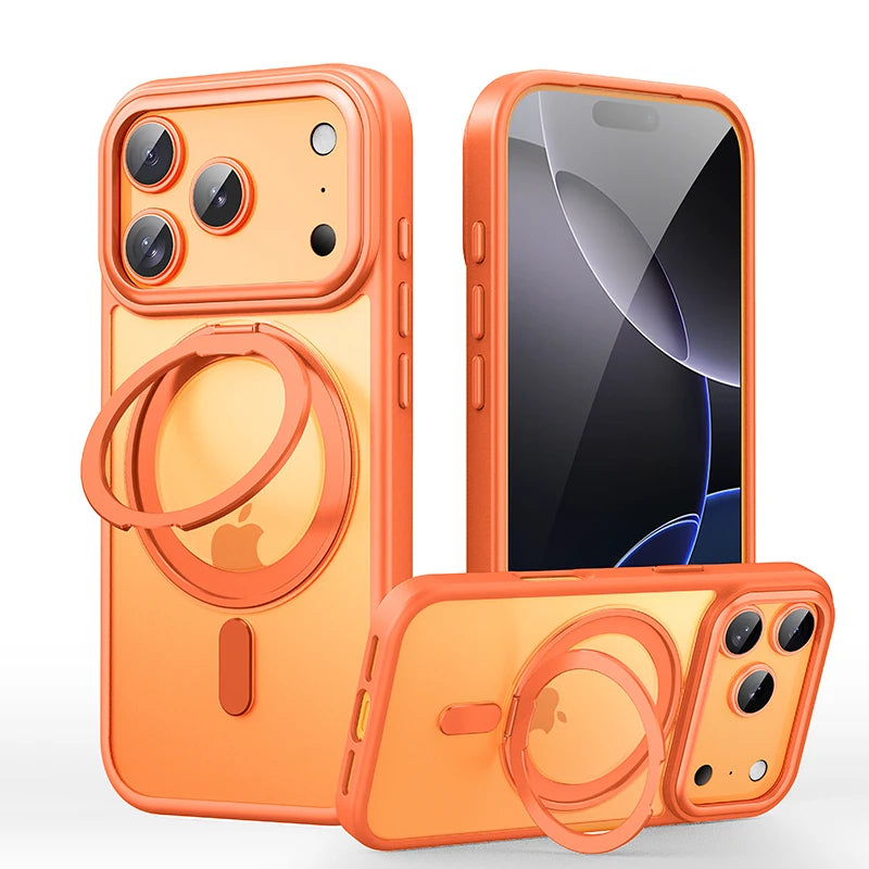 MagSafe Compatible Transparent Case with 360° Kickstand for iPhone 17 Series