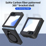 Carbon Fiber Leather Case with Rotating Ring Bracket for Samsung Galaxy Z Flip 6