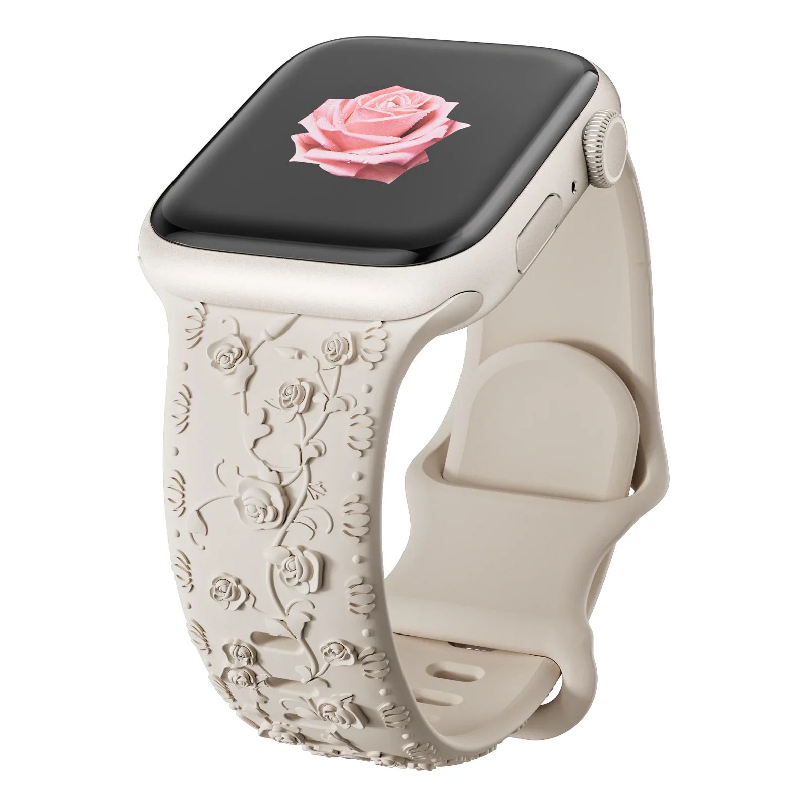 Rose Floral Engraved Strap Replacement Band for Apple Watch