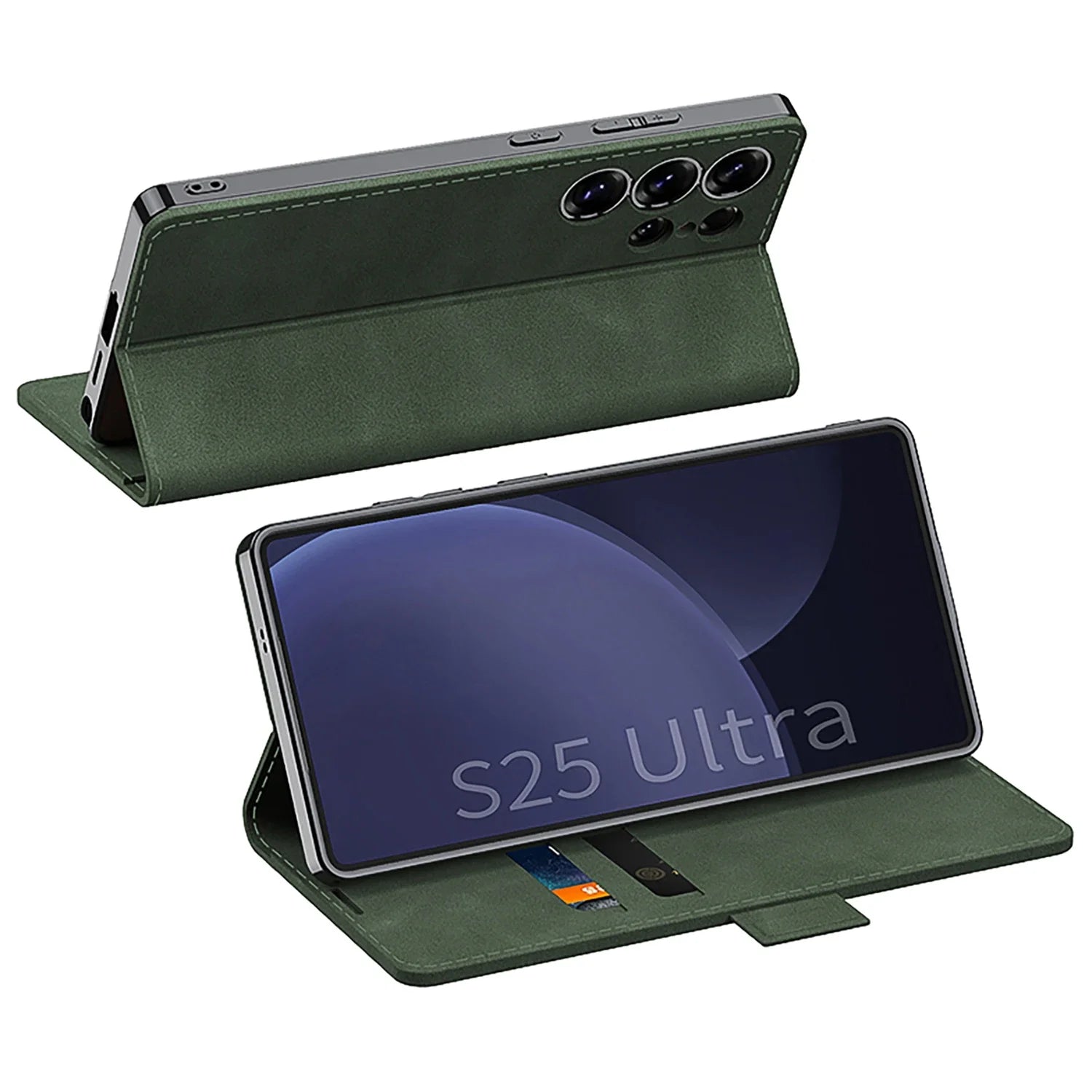 Luxury Magnetic Plating Frosted Leather Flip Wallet Case with Stand for Samsung Galaxy S25 Ultra