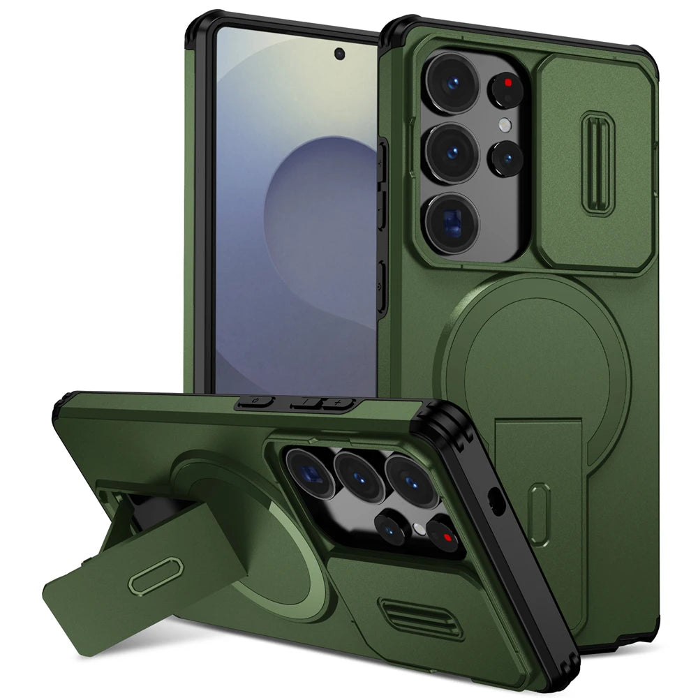 Rugged Armor Magnetic Case with Sliding Privacy Lens Shield for Samsung Galaxy S26 Series