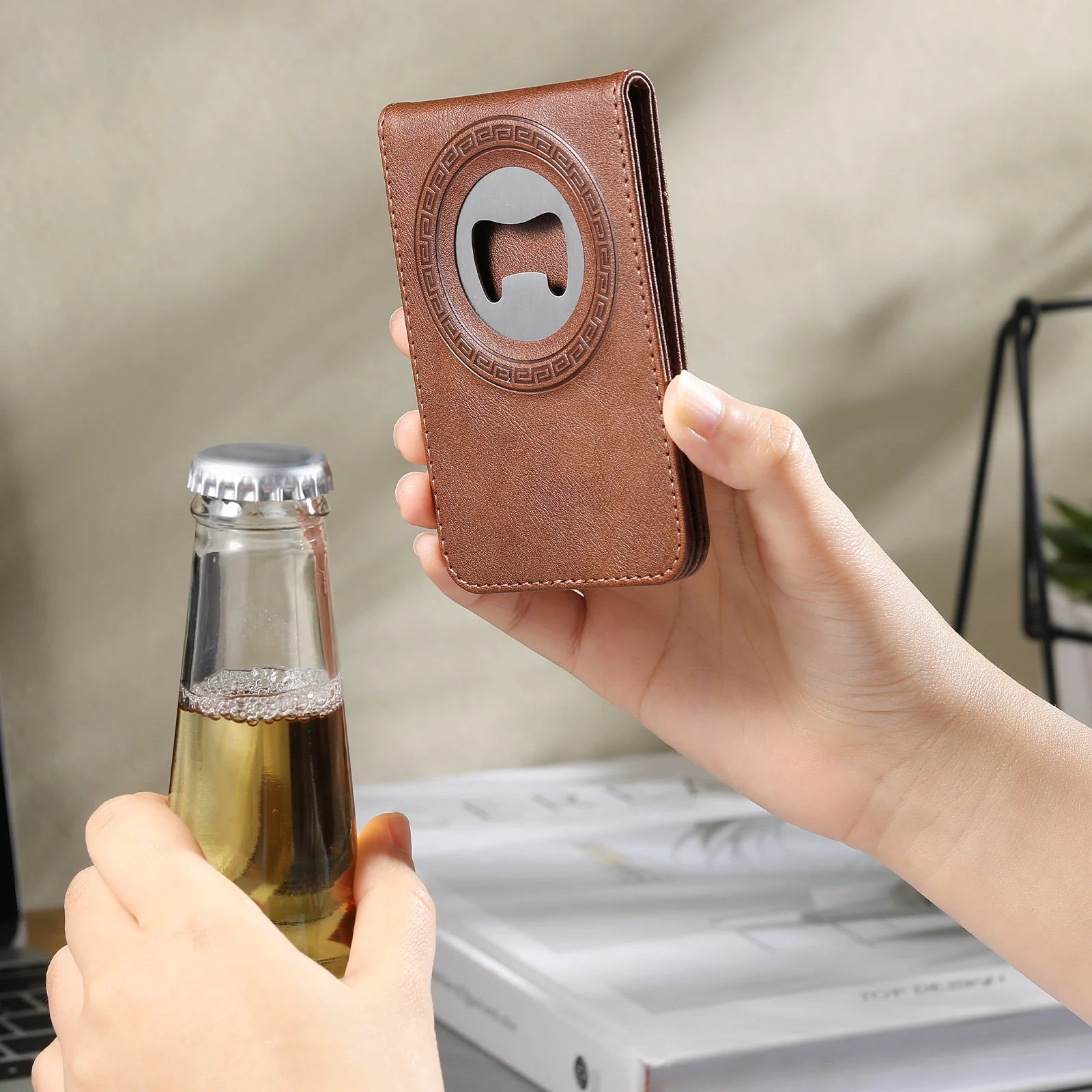 MagSafe Compatible Leather Wallet With Bottle Opener