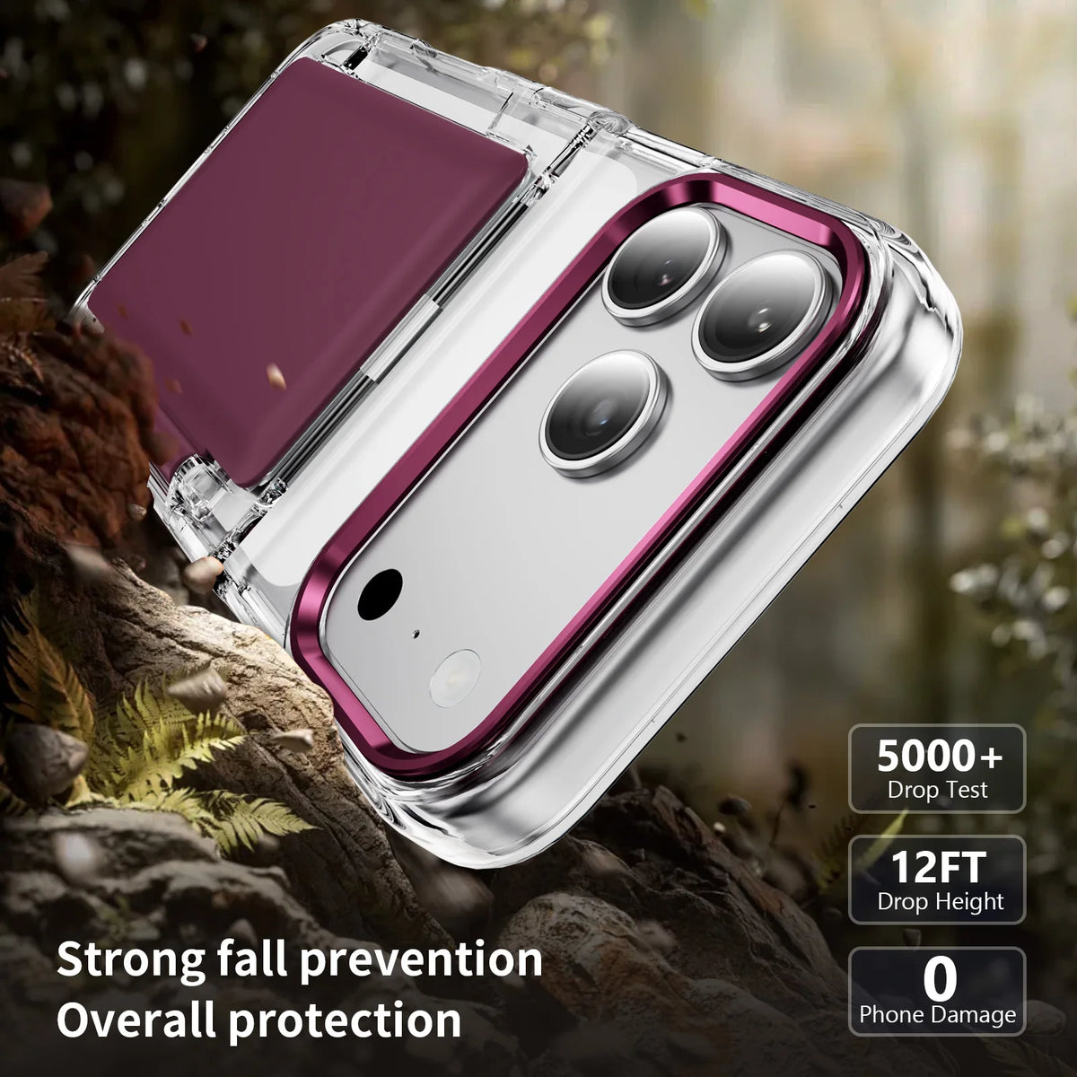 Transparent 2-Card Sliding Wallet Case with Raised Edges for iPhone 18 Series