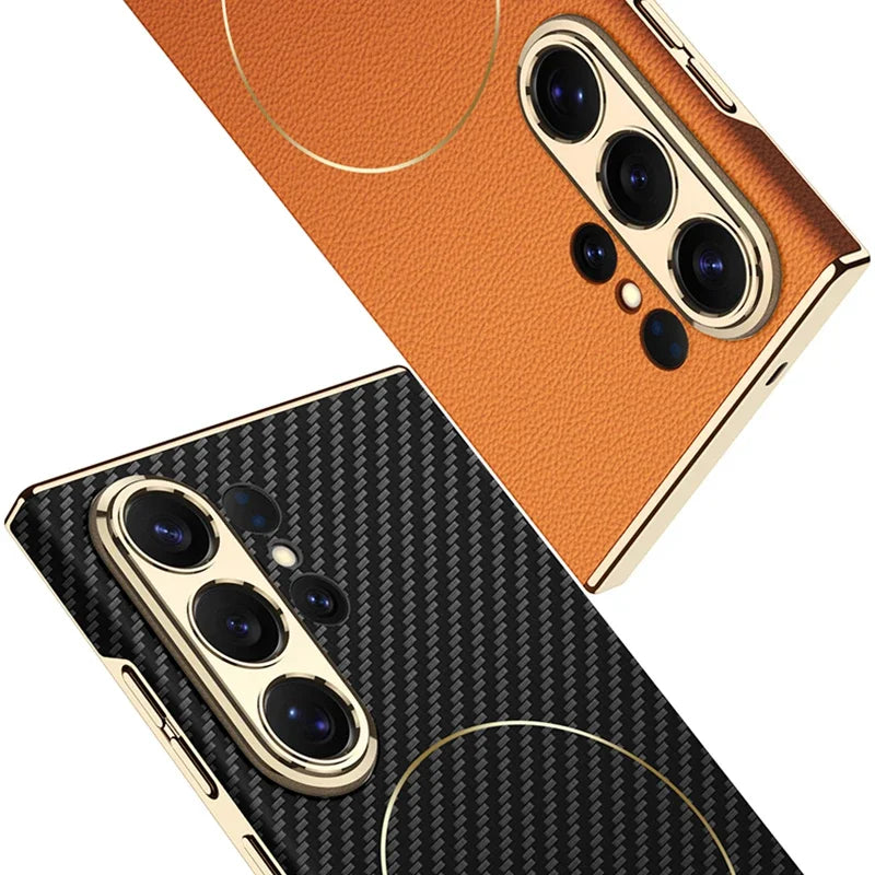 Luxury Electroplated Vegan Leather Magnetic Case for Samsung Galaxy S26 Ultra