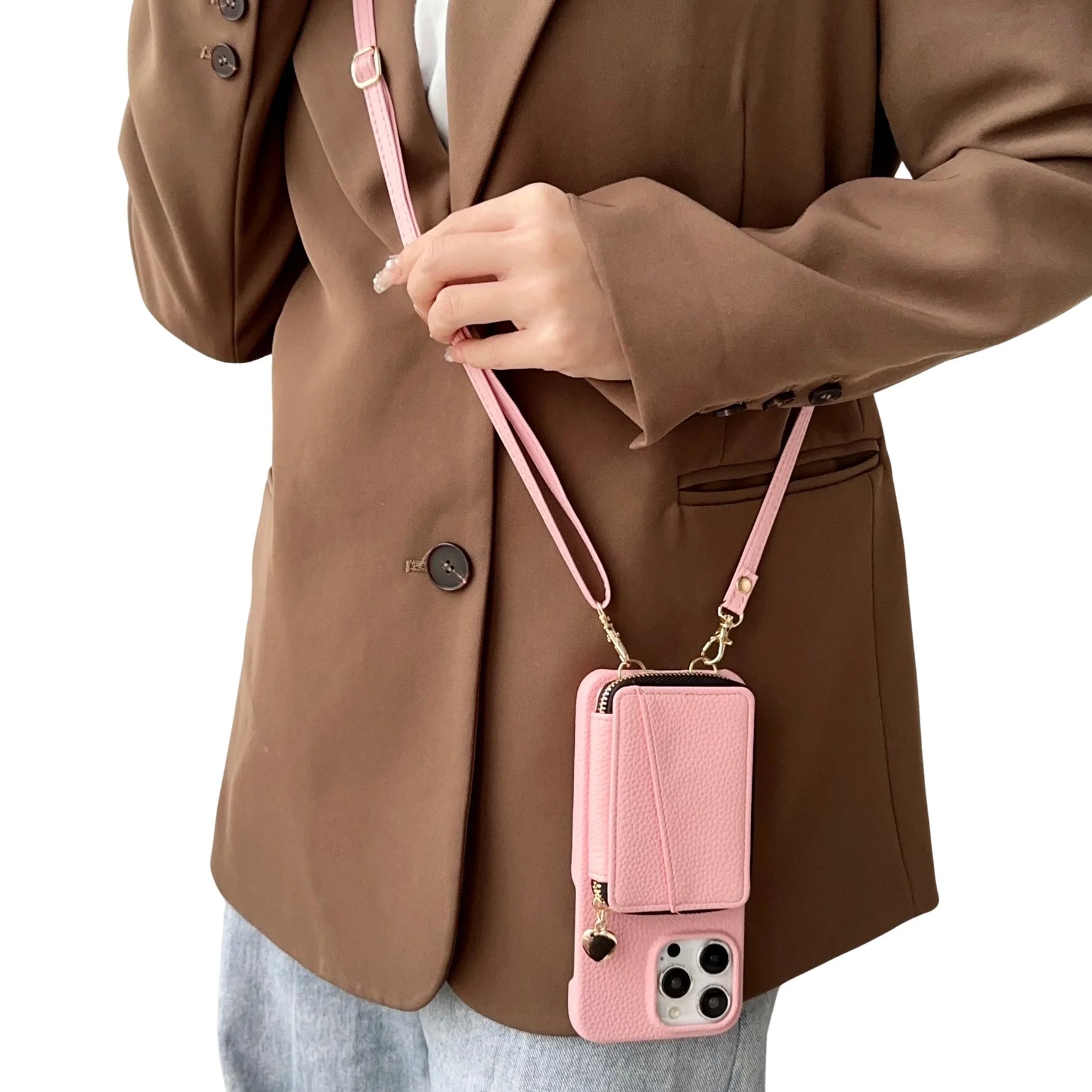 Zipper Crossbody Leather Wallet Case with Card Slots for iPhone 15 Series