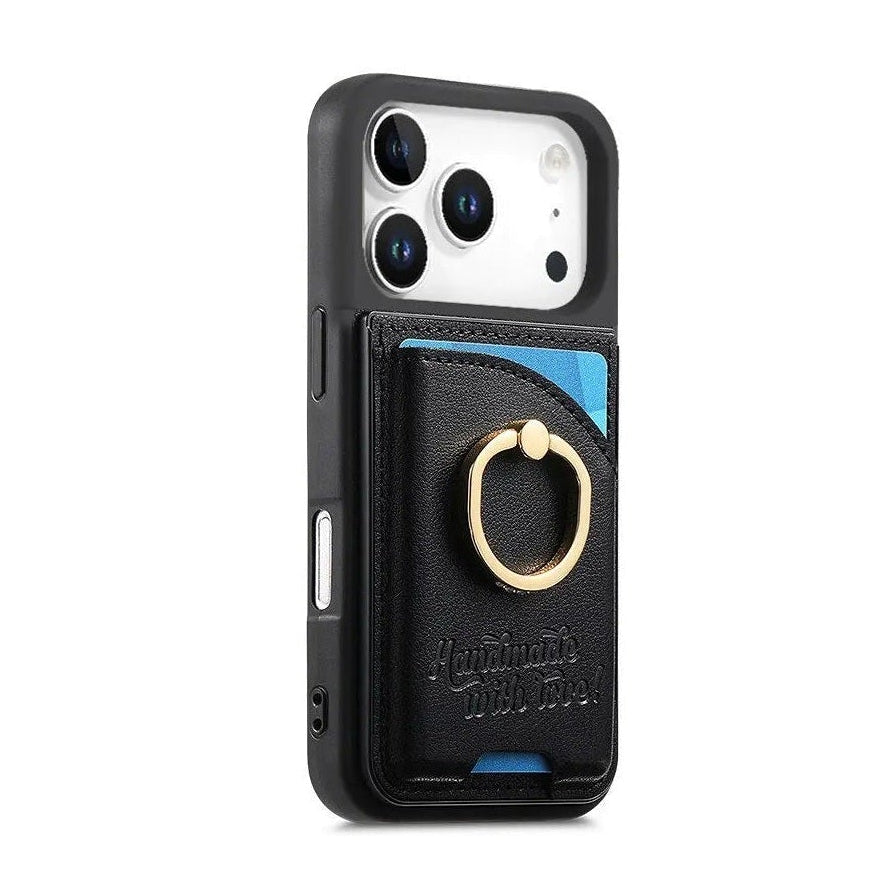 iPhone 17 Series Leather Wallet Case with Ring Holder and Kickstand