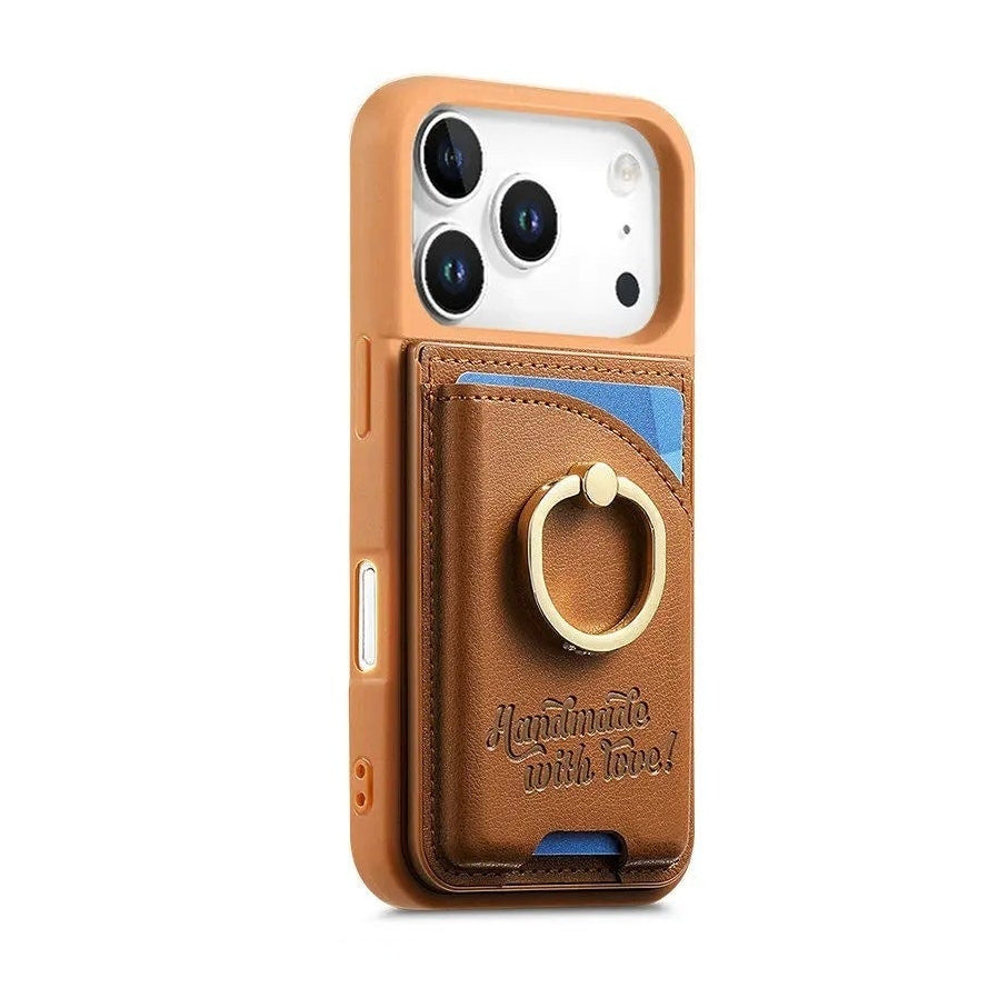 iPhone 17 Series Leather Wallet Case with Ring Holder and Kickstand