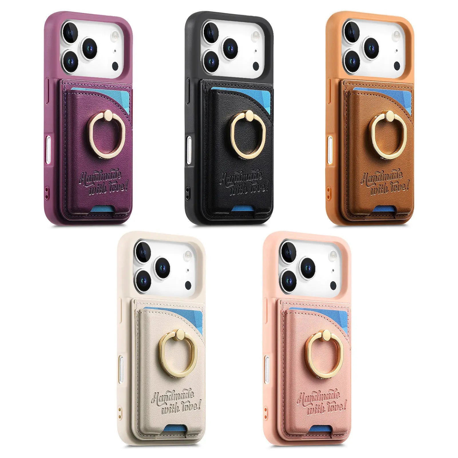 iPhone 17 Series Leather Wallet Case with Ring Holder and Kickstand