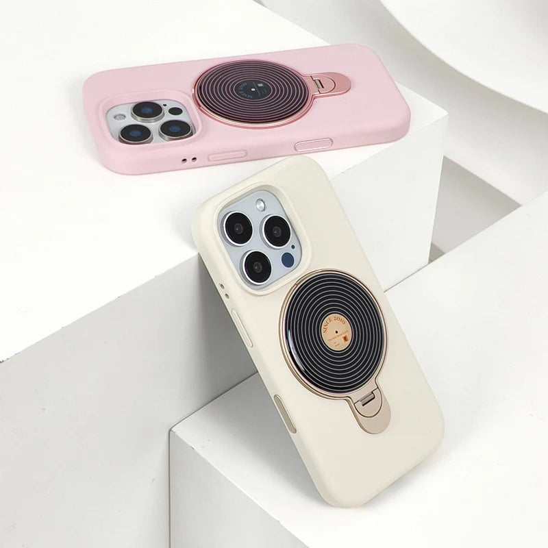 Frosted Liquid Silicone Case with 360° Rotating Holder & Mirror for iPhone 16 Series