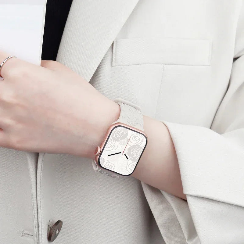 Floral Rose Engraved Bracelet Strap for Apple Watch