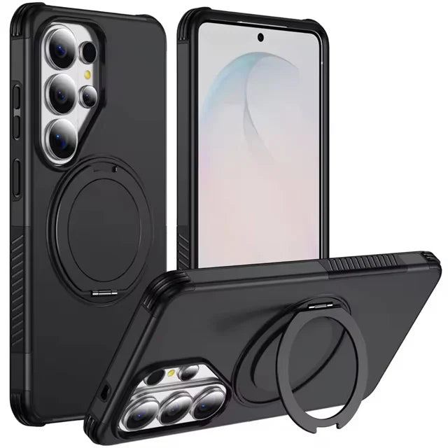 Shockproof Textured Bumper Case with 360° Rotating Magnetic Ring Stand for Samsung Galaxy S26 Series