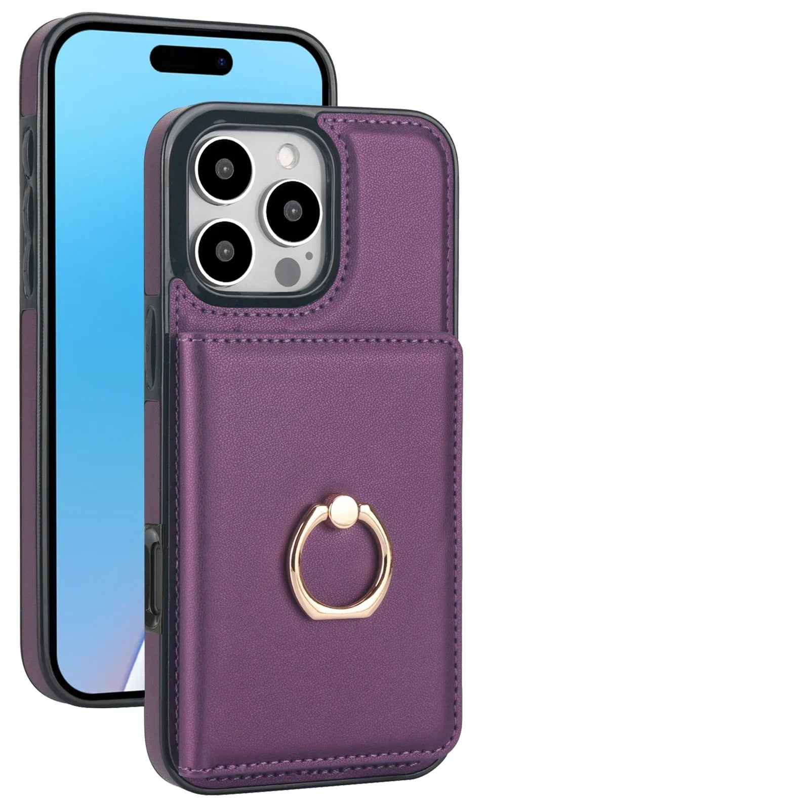 Premium Leather Wallet Case with 360° Ring for iPhone 16 Series