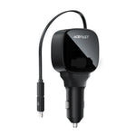 ACEFAST B17 95W Car Charger with Retractable USB-C Cable and LED Digital Display