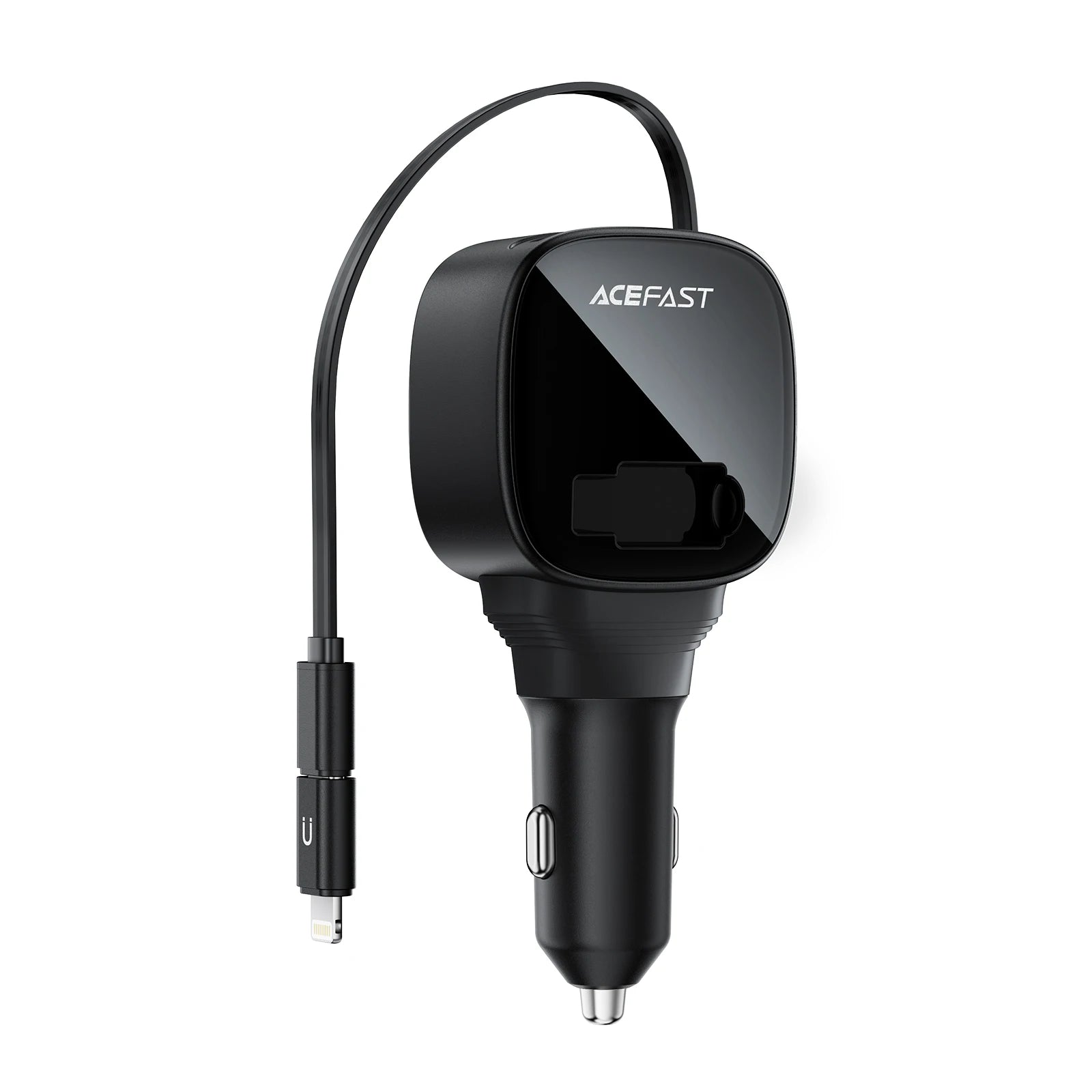 ACEFAST B17 95W Car Charger with Retractable USB-C Cable and LED Digital Display