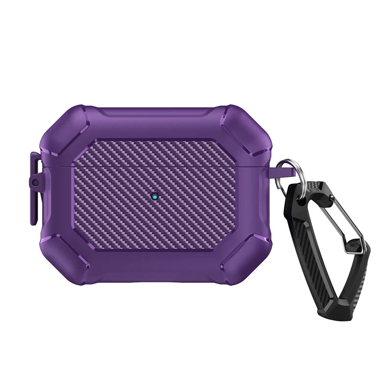 Carbon Fiber Shockproof Case with Side Switch & Hook for AirPods Pro