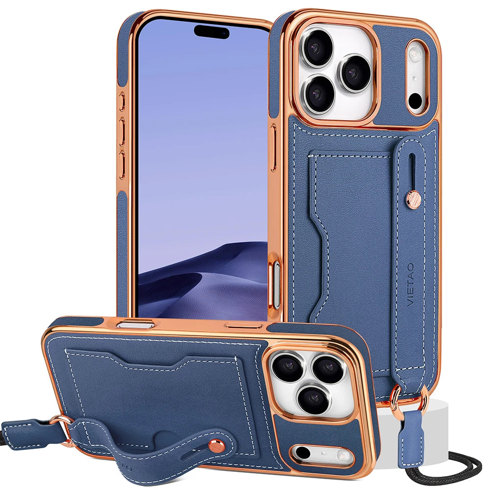 Lychee Grain Leather Crossbody Case with Detachable Neck Strap for iPhone 17 Series