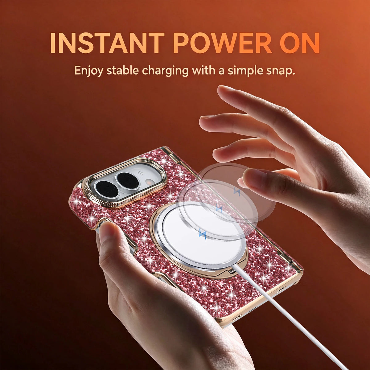 Glitter Rhinestone MagSafe Case with 360° Rotating Ring Stand for iPhone Duo