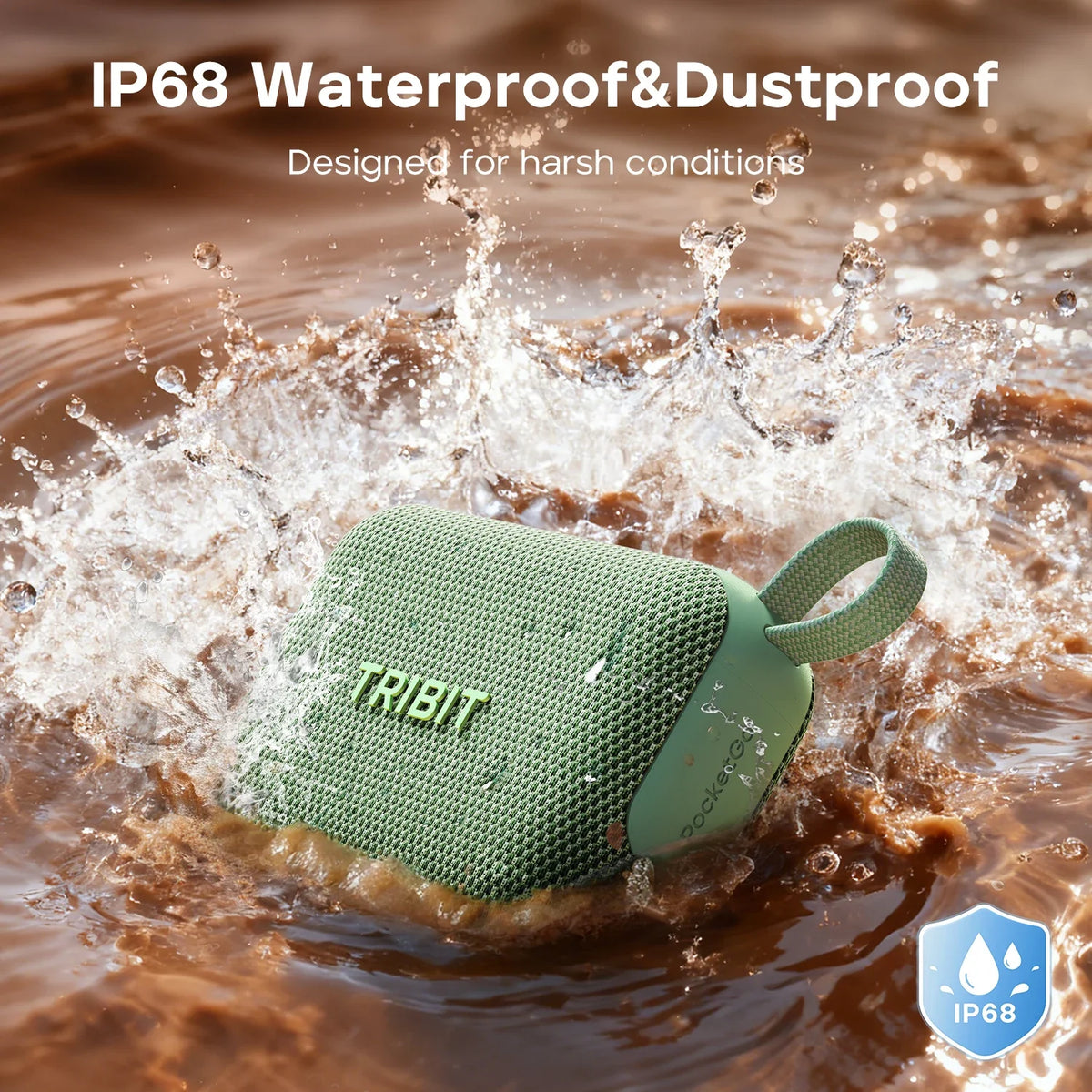Tribit PocketGo IP68 Waterproof Speaker, 20-Hour Battery