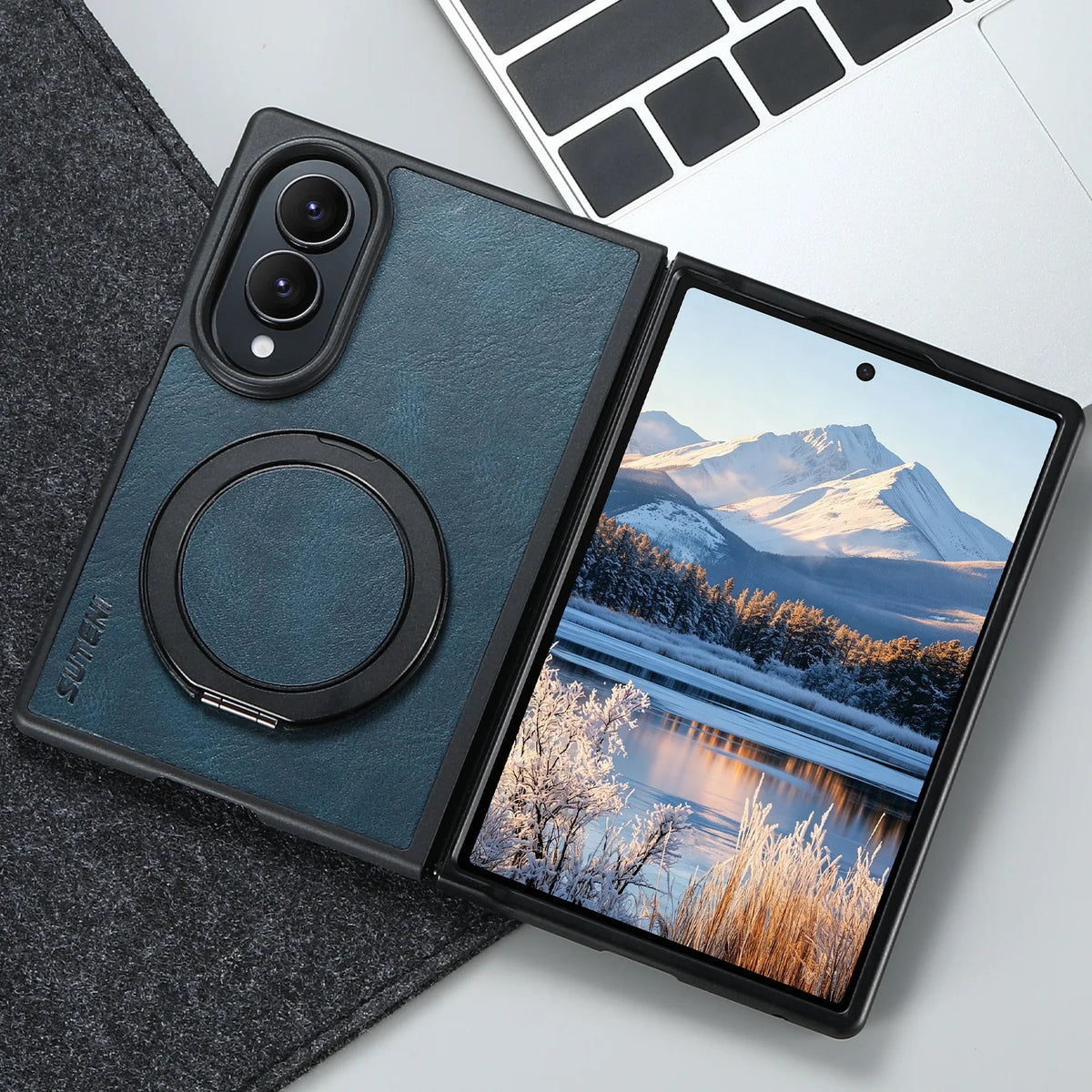 Textured Leather Case with 360° Rotating Ring Stand for Samsung Galaxy Z Fold 8