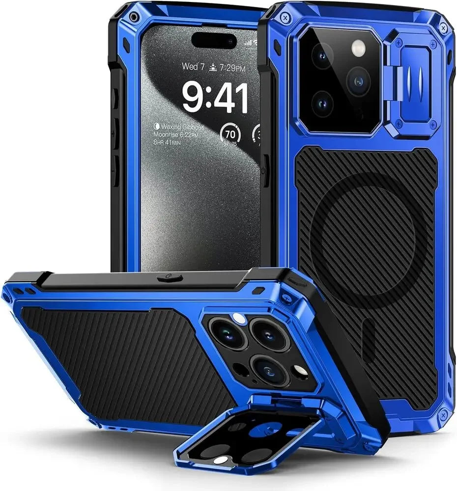 Heavy-Duty Metal Case and Glass Camera Lens Cover for iPhone 16 Series
