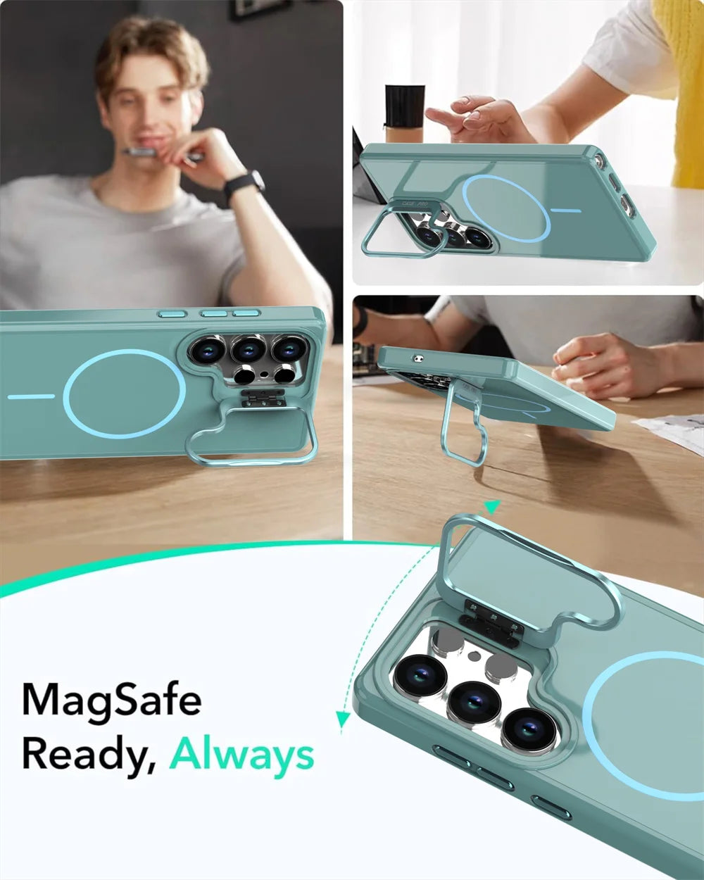 Silicone Magnetic Case with Metal Lens Stand for Samsung Galaxy S24 Series